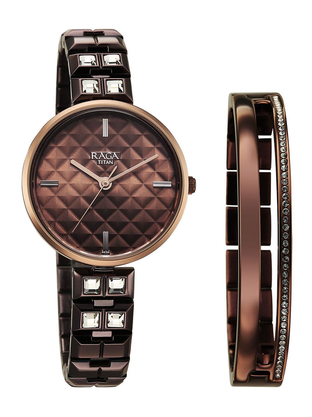 Titan Raga Women Brass Dial Analogue Watch and Bracelet Gift Set