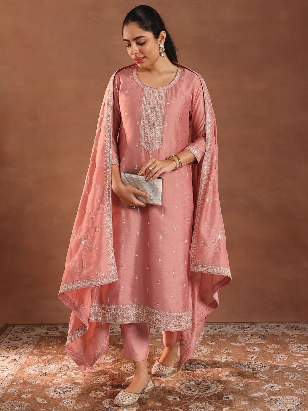 Libas Women Ethnic Motifs Embroidered Regular Sequinned Kurta & Trousers With Dupatta