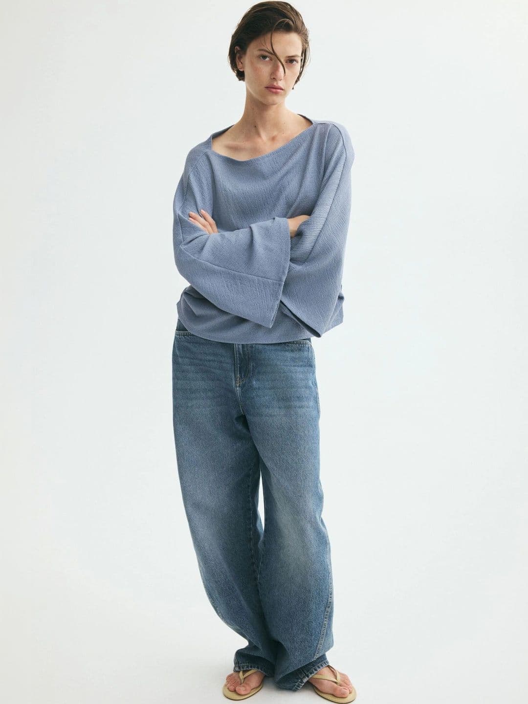 H&M Crinkled Batwing-Sleeved Top